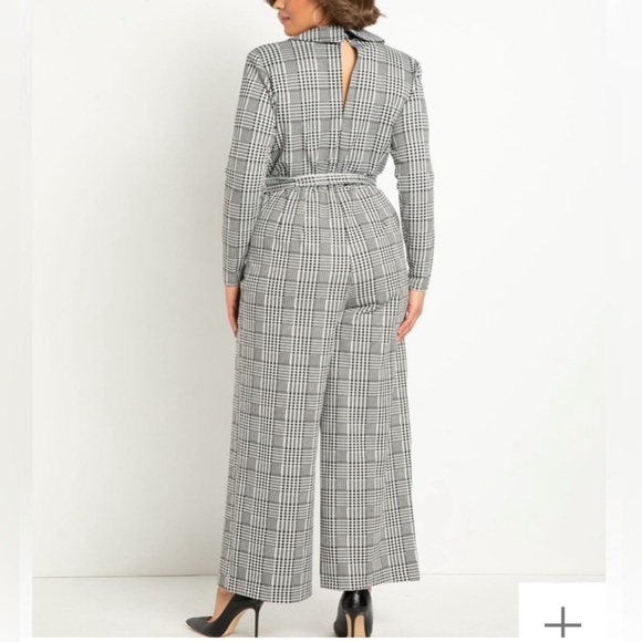 Wide Leg Plaid Jumpsuit with Lapel - Size 24 - Picture 3 of 5